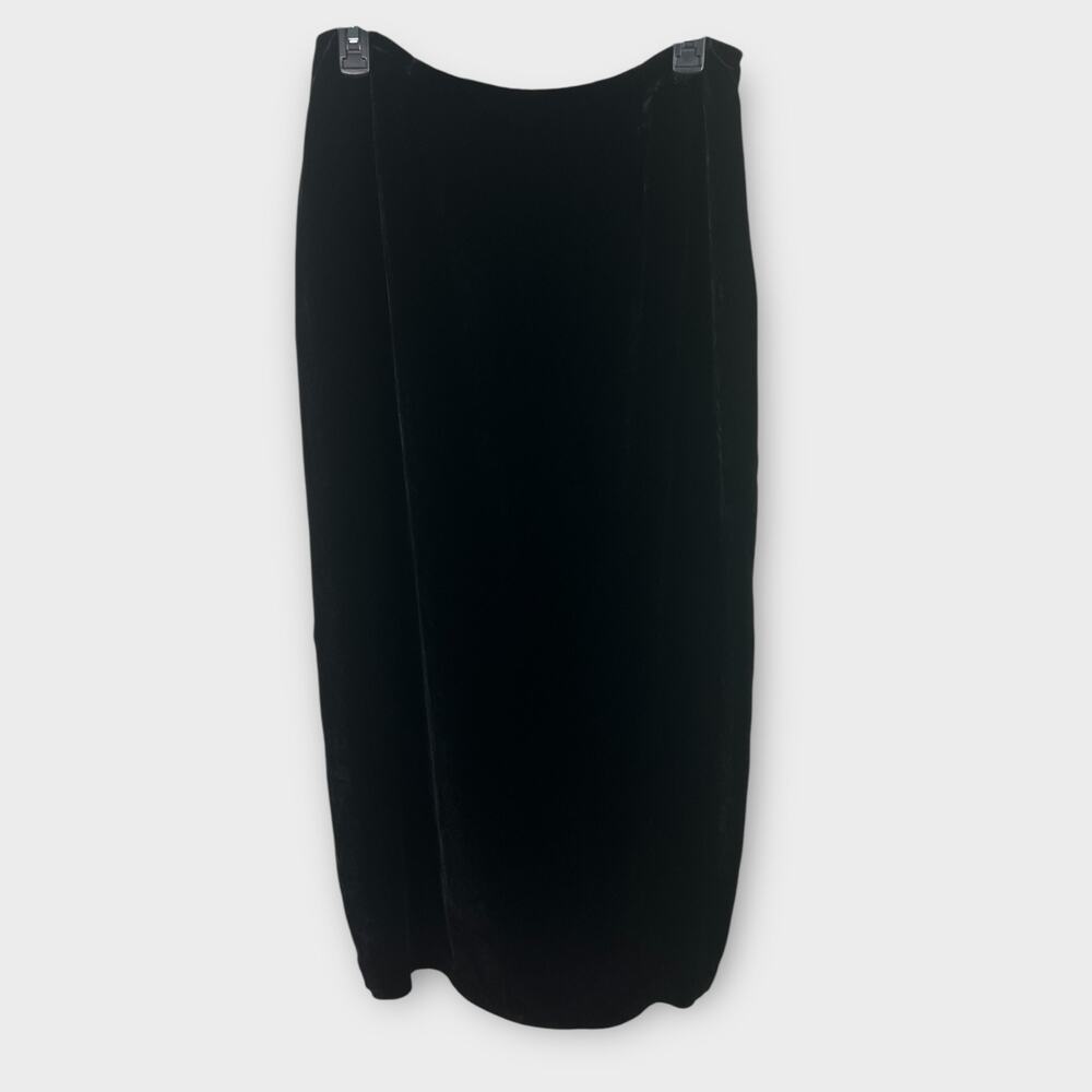 Vintage Black Velvet Midi Pencil Skirt Silk Blend Back Slit Size 12‎